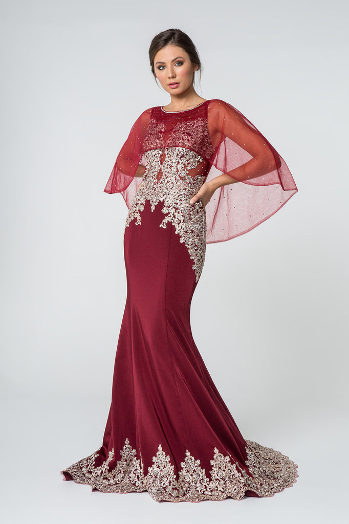 Rome Jersey Mermaid Long Dress with Embroidery and Jewels-smcdress