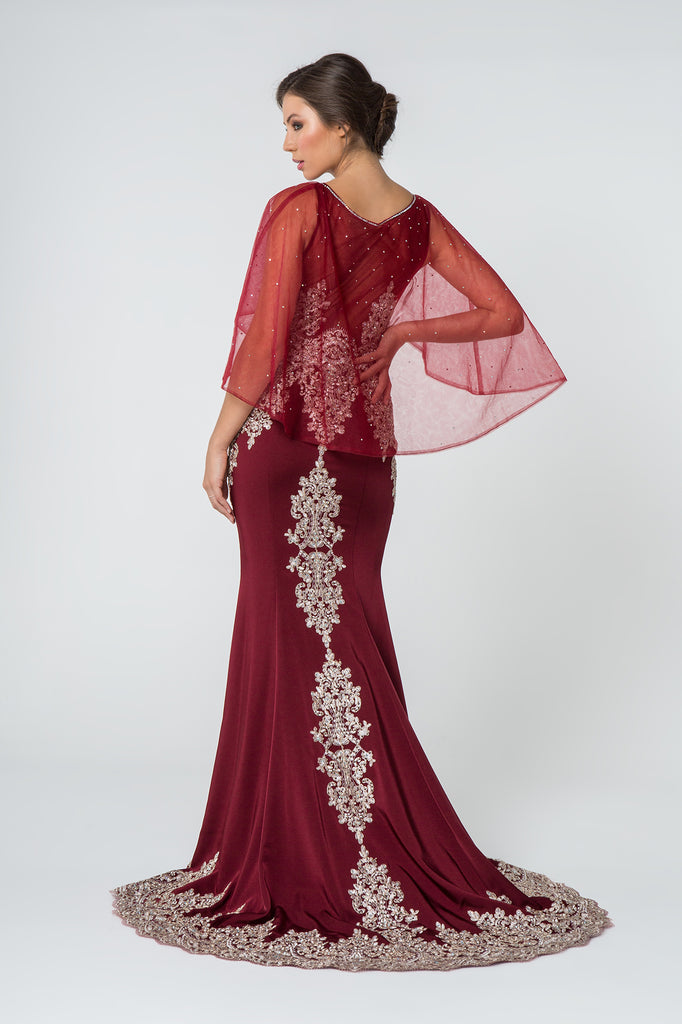 Rome Jersey Mermaid Long Dress with Embroidery and Jewels-smcdress