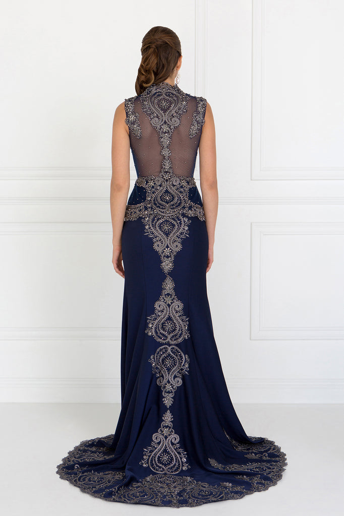 Rome Jersey Mermaid Long Dress with Metallic Embroidery-smcdress