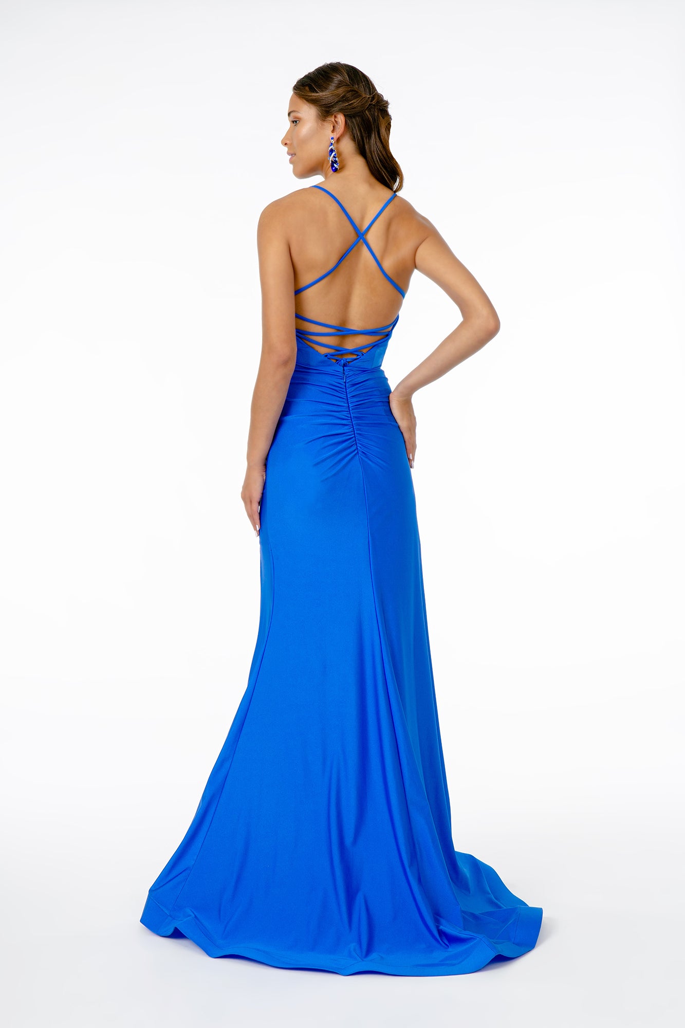 Mermaid Ruched Jersey Long Dress Slit-smcdress