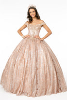 Cut-Away Shoulder Glitter Mesh Quinceanera Dress-smcdress