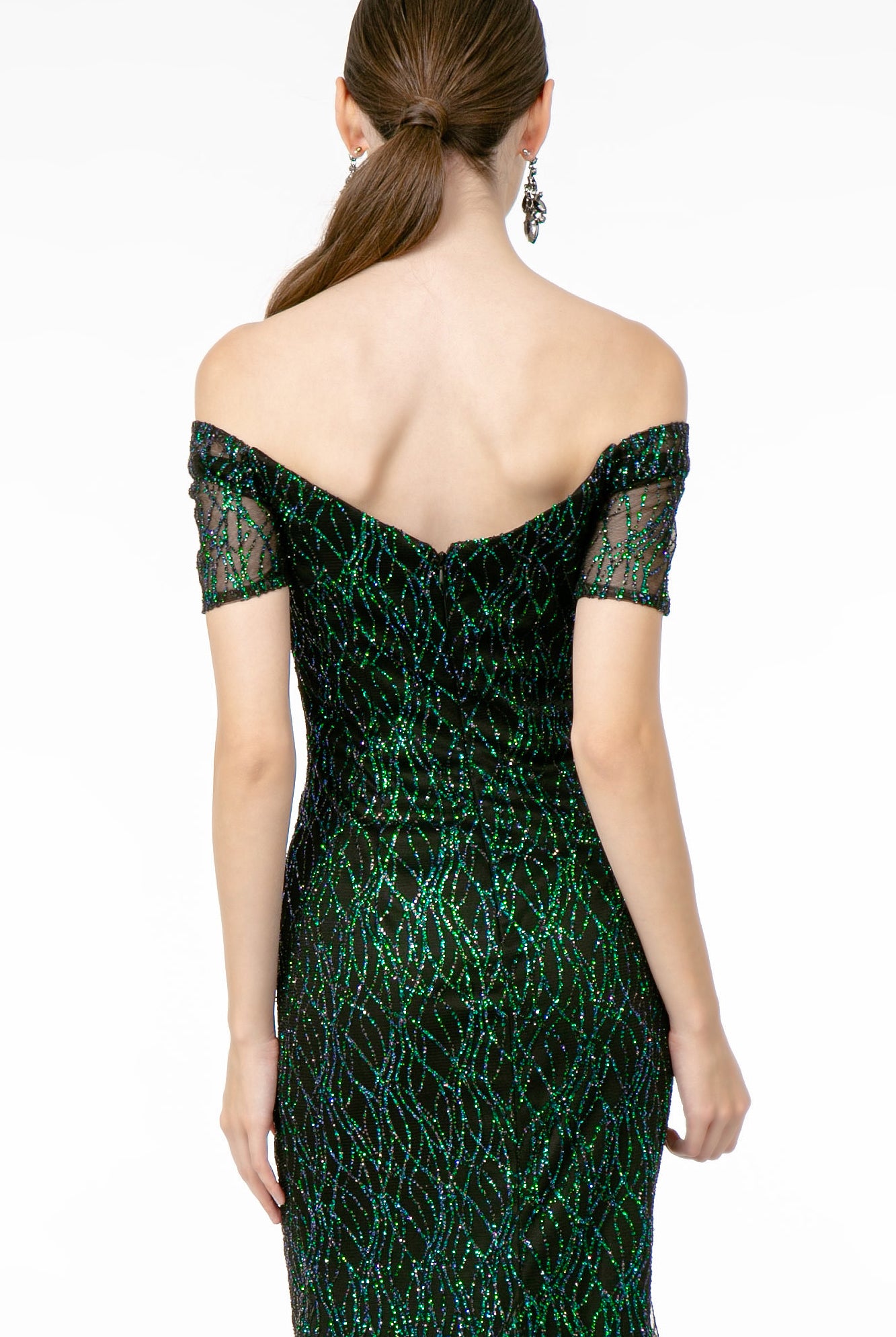 Glitter Tulle Short Sleeve Mermaid Long Dress-smcdress