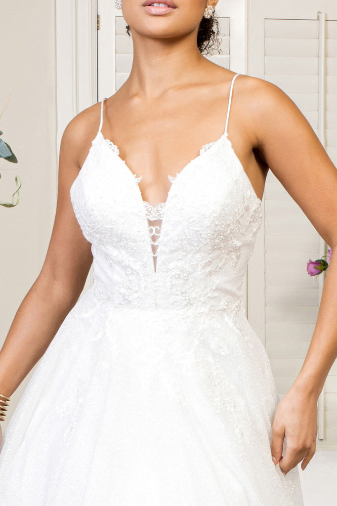 Embroidered Bodice Glitter Mesh Wedding Gown-smcdress