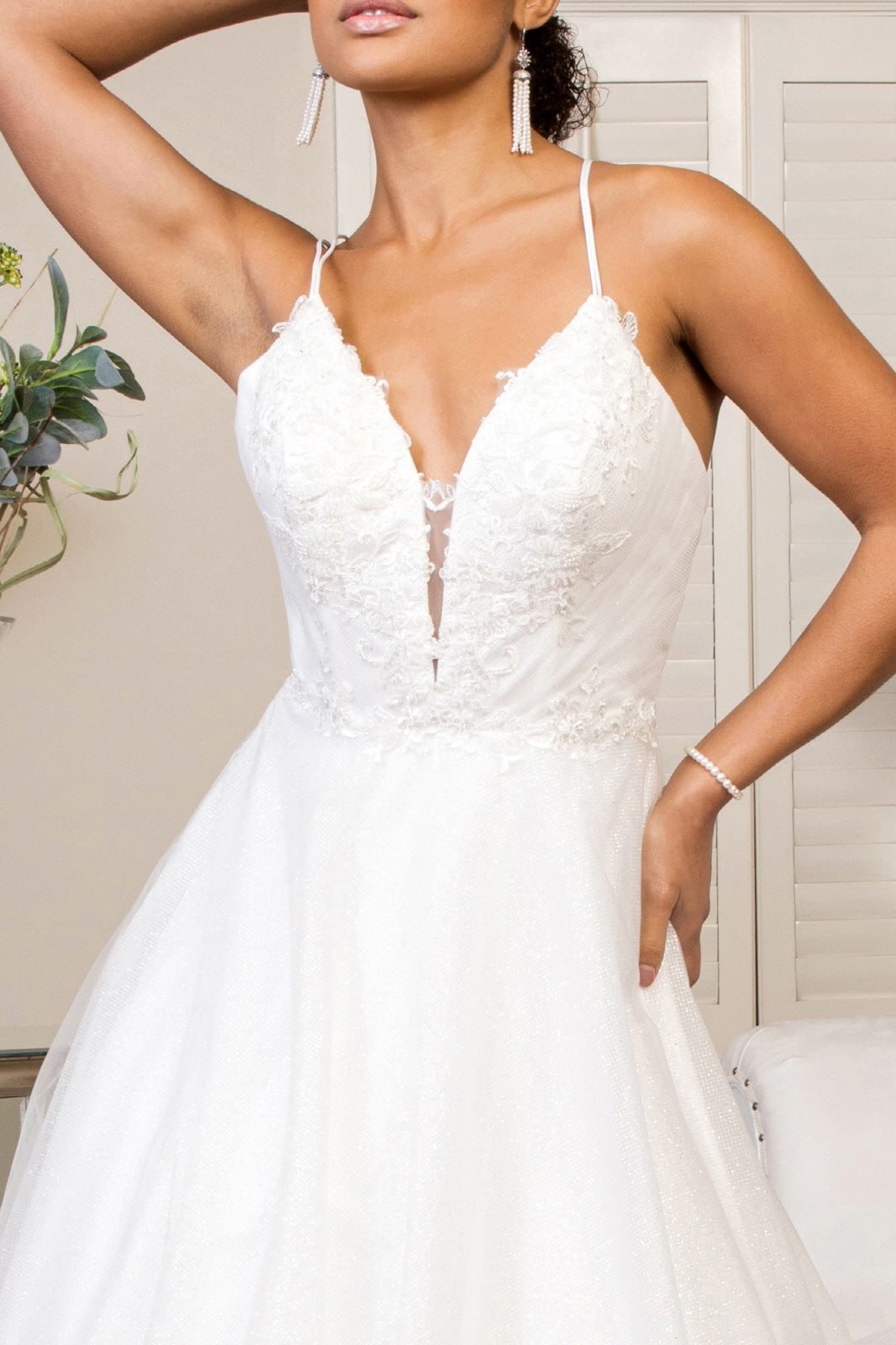 Embroidered Bodice Sweethearted Glitter Mesh Wedding Gown-smcdress