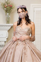 Ruffle Tail Quinceanera Dress w/ Detached Mesh Sleeve - No Mask-smcdress