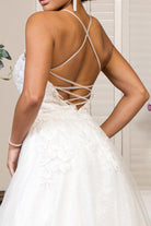 V-Neck Floral Embroidery Sequin Mesh Wedding Gown Lace Up Back-smcdress