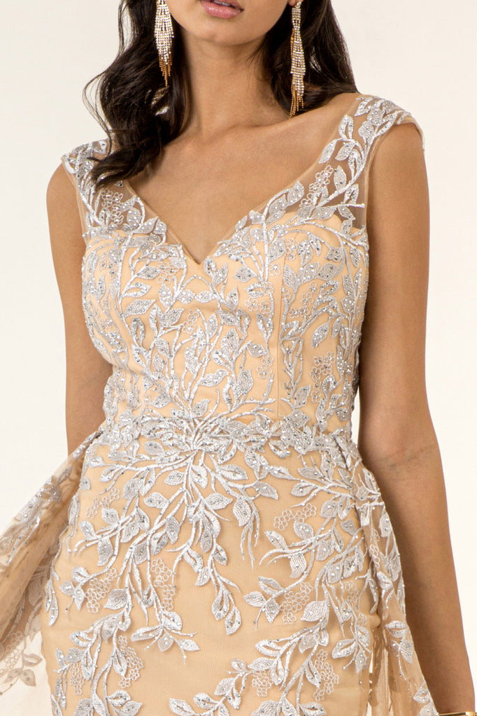 Floral Embroidery Embellished Mesh Dress with Sheer Back-smcdress