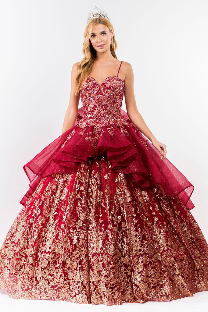 Embellished Bodice Glitter Mesh Quinceanera Dress-smcdress