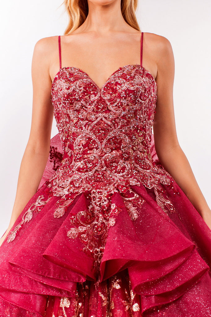 Embellished Bodice Glitter Mesh Quinceanera Dress-smcdress