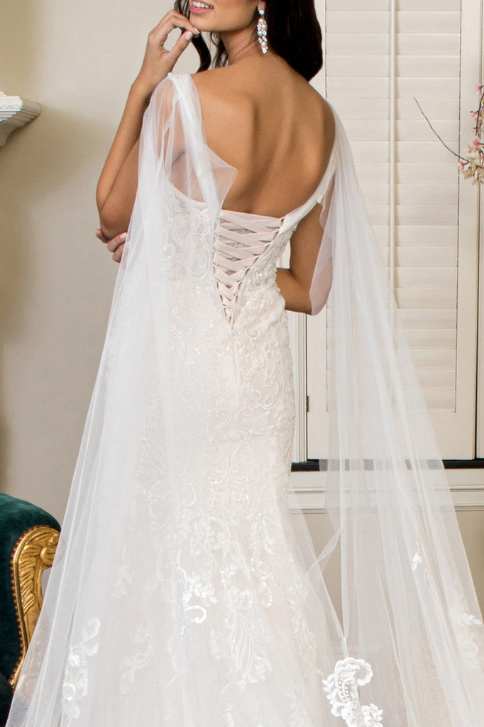 Embroidered V-Neck Mermaid Wedding Gown-smcdress