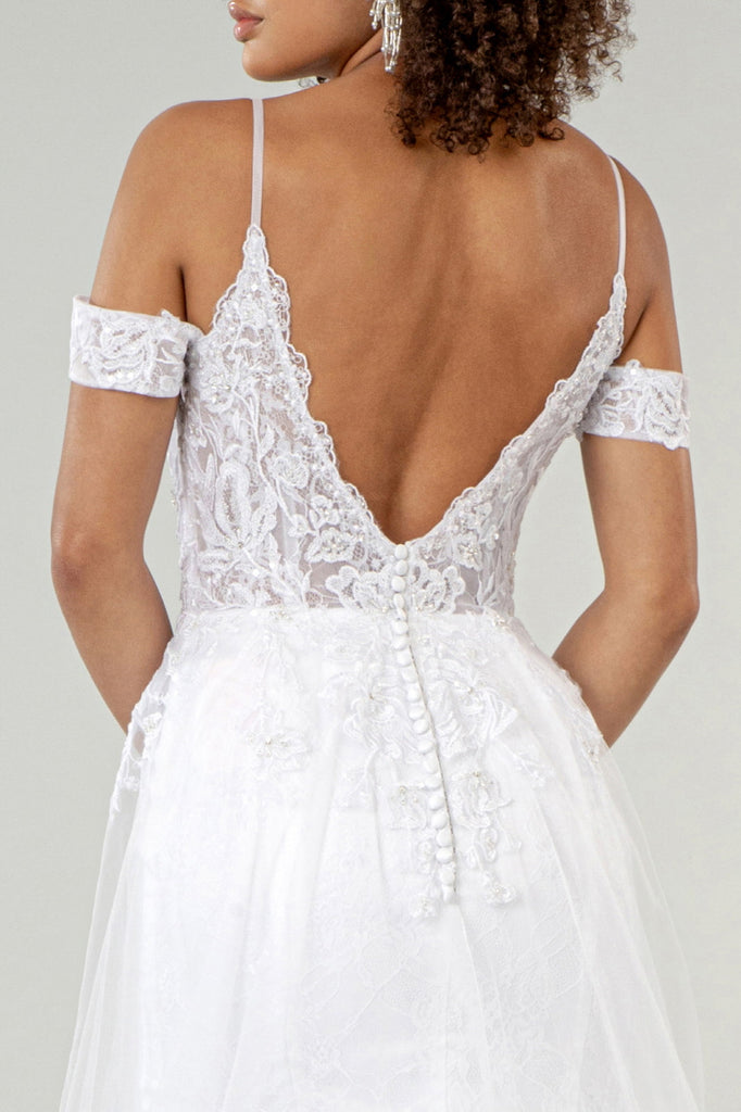 Sweethearted Embroidered Spaghetti Strap Wedding Gown Lace Lining-smcdress