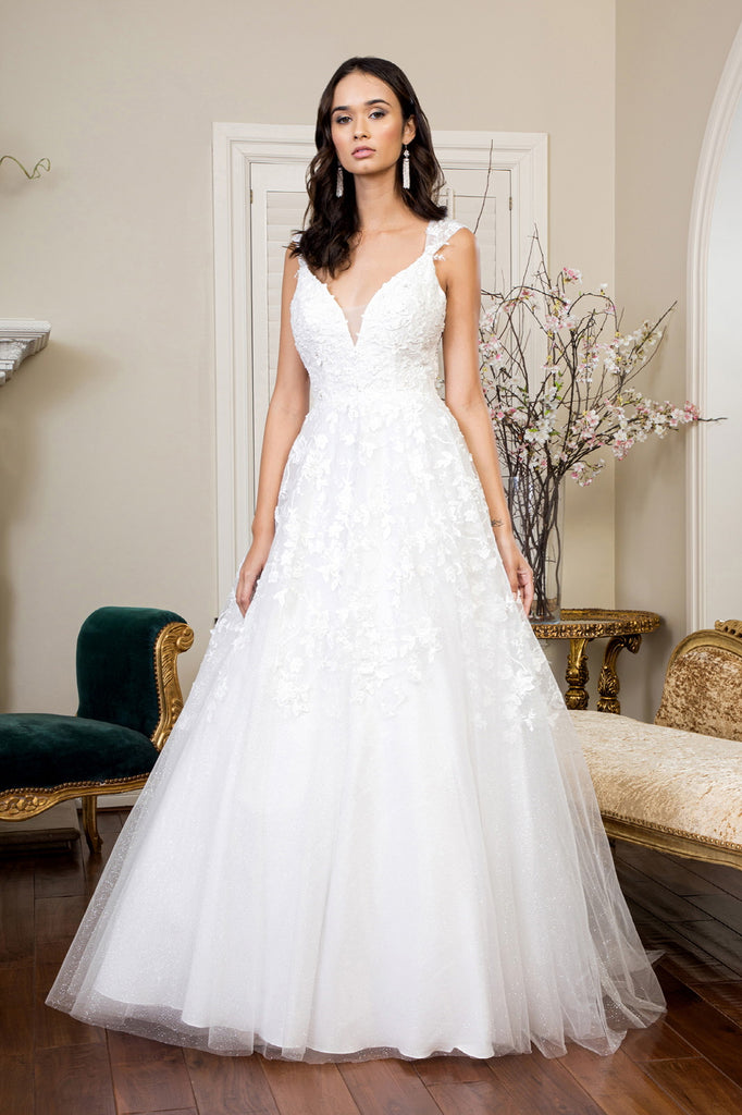 A-Line V-neck Wedding Dress-smcdress