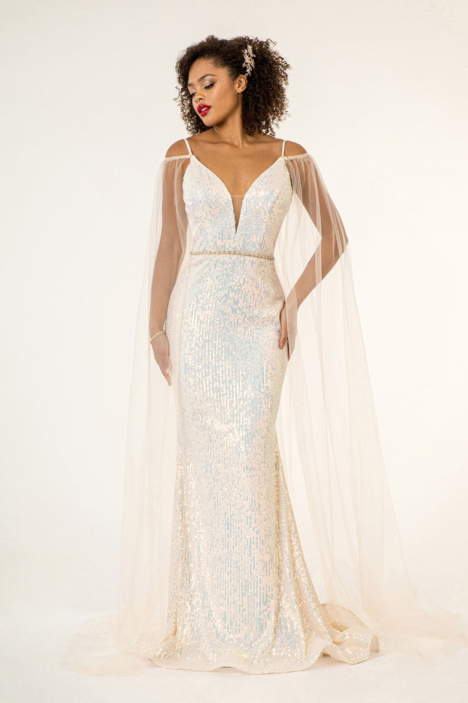 Jewel Embellished Waistline Sequin Long Dress-smcdress