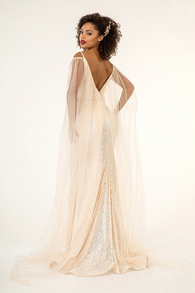 Jewel Embellished Waistline Sequin Long Dress-smcdress
