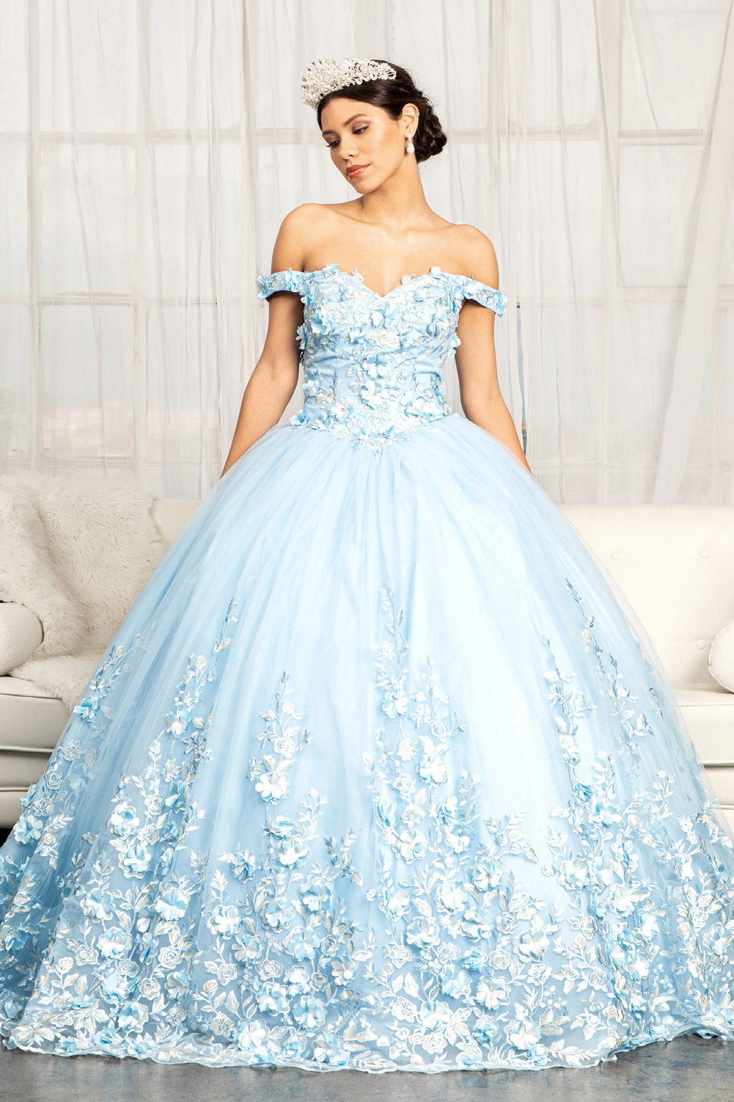 3D Floral Applique Embellished Quinceanera Dress-smcdress