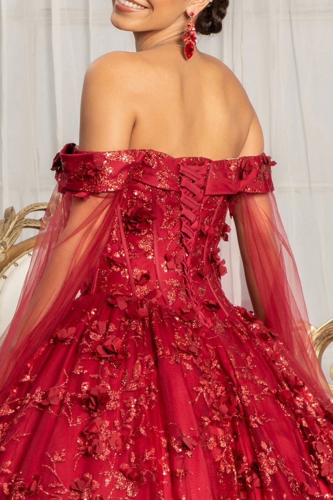 Cut-Away Shoulder Glitter Quinceanera Dress-smcdress
