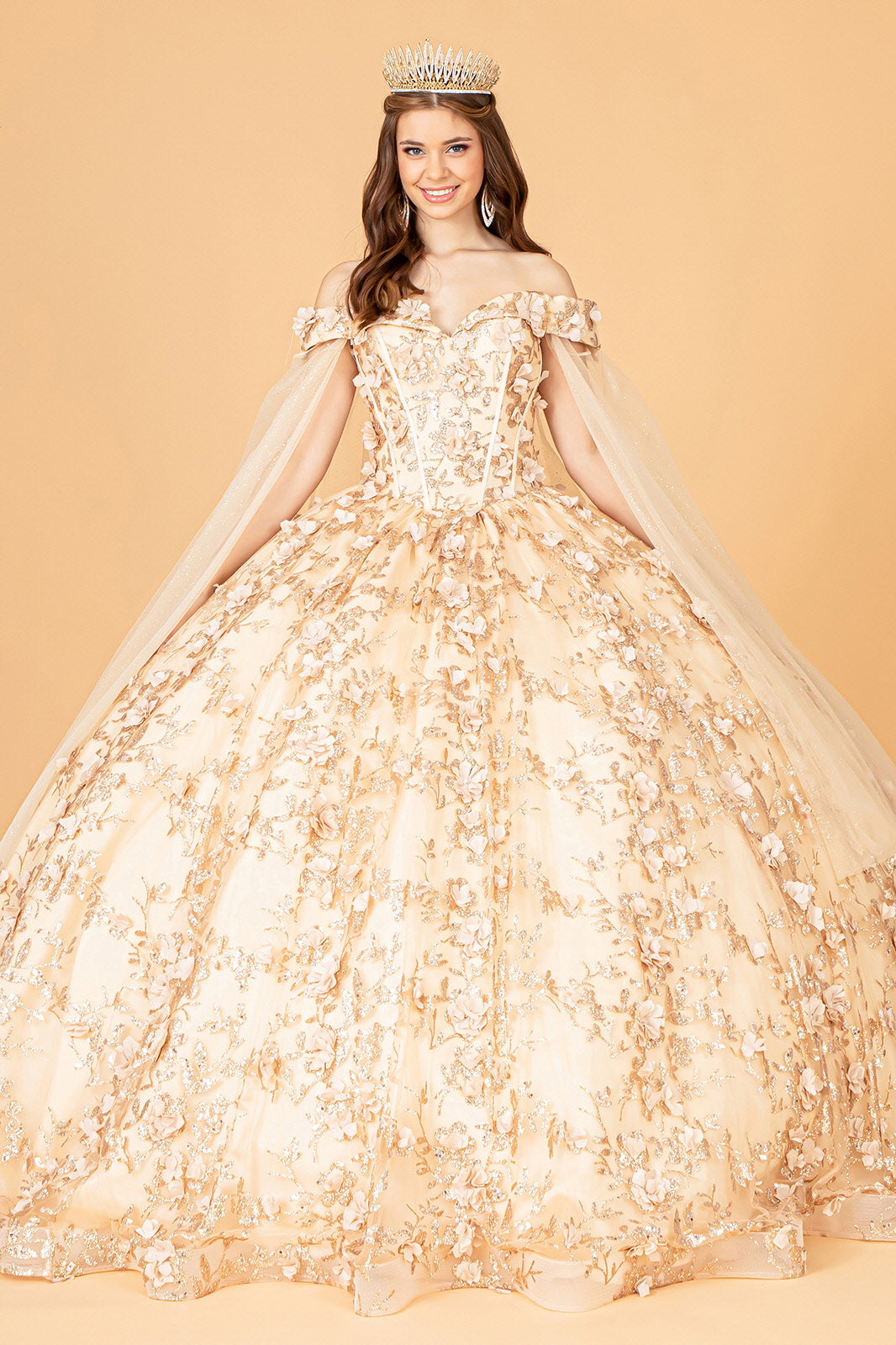 Cut-Away Shoulder Glitter Quinceanera Dress-smcdress