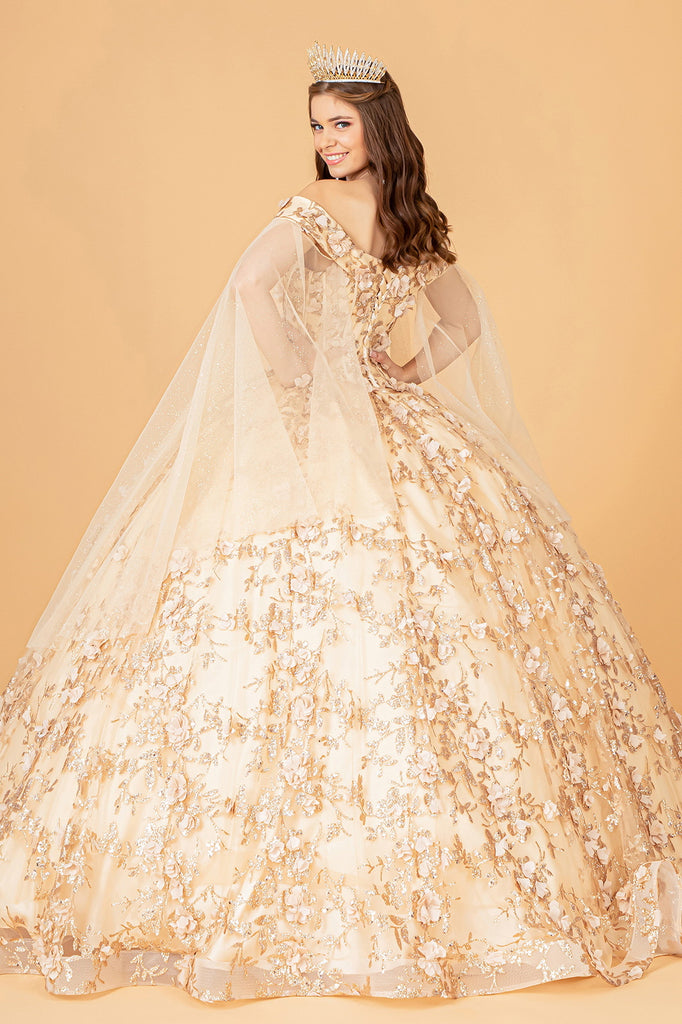 Cut-Away Shoulder Glitter Quinceanera Dress-smcdress