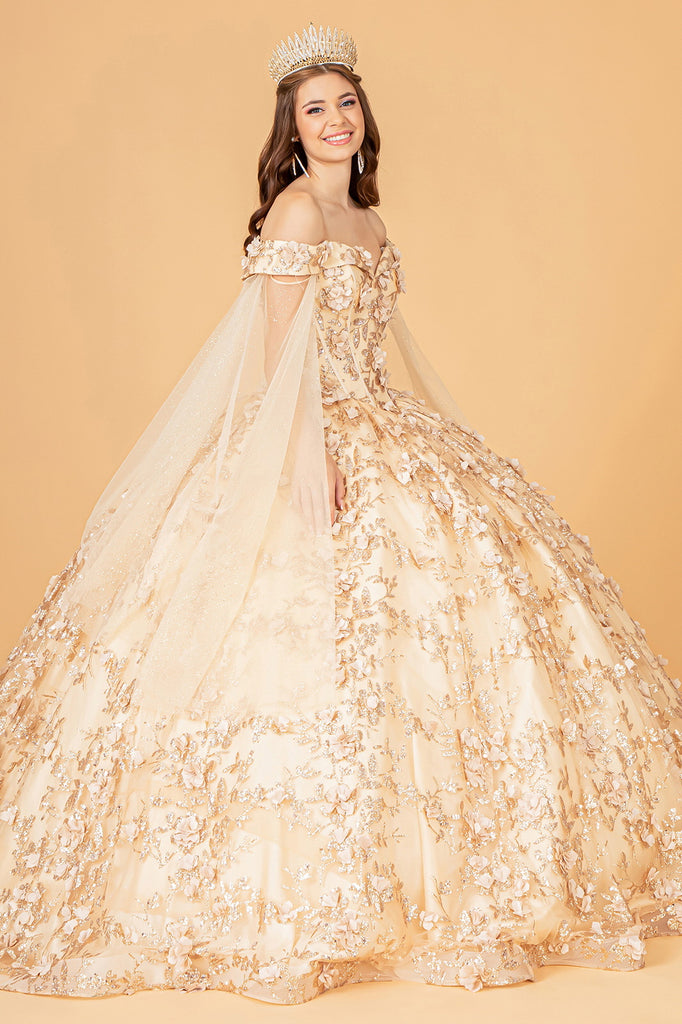 Cut-Away Shoulder Glitter Quinceanera Dress-smcdress