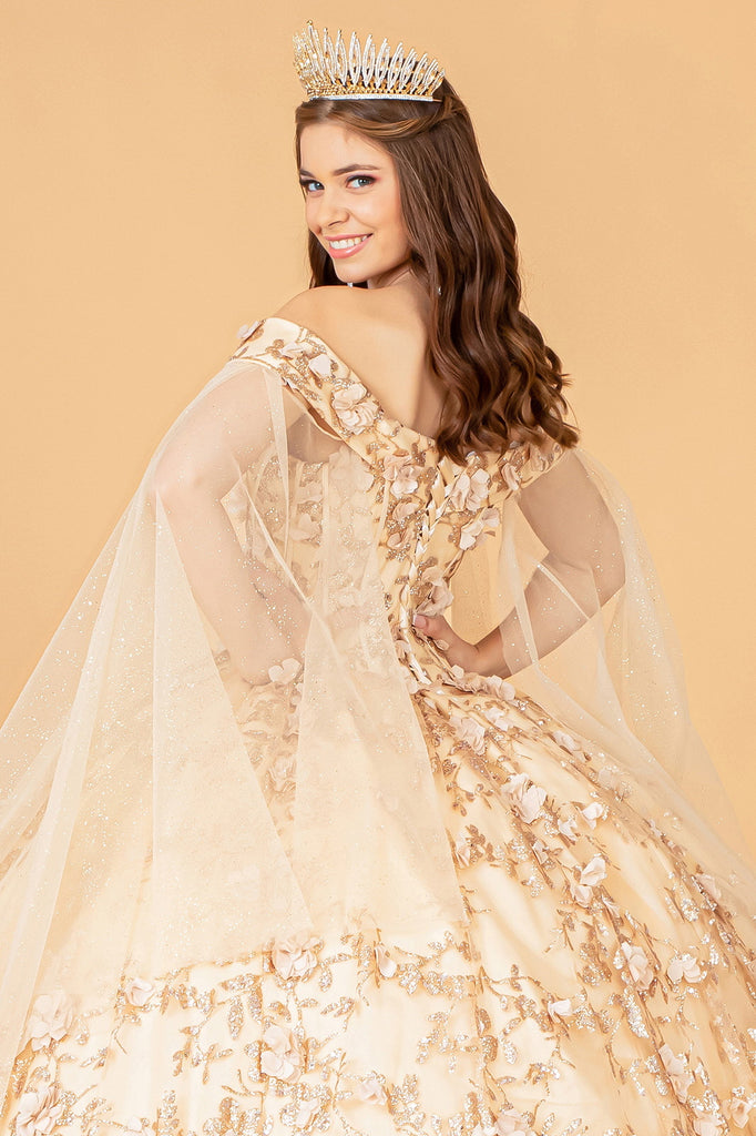 Cut-Away Shoulder Glitter Quinceanera Dress-smcdress