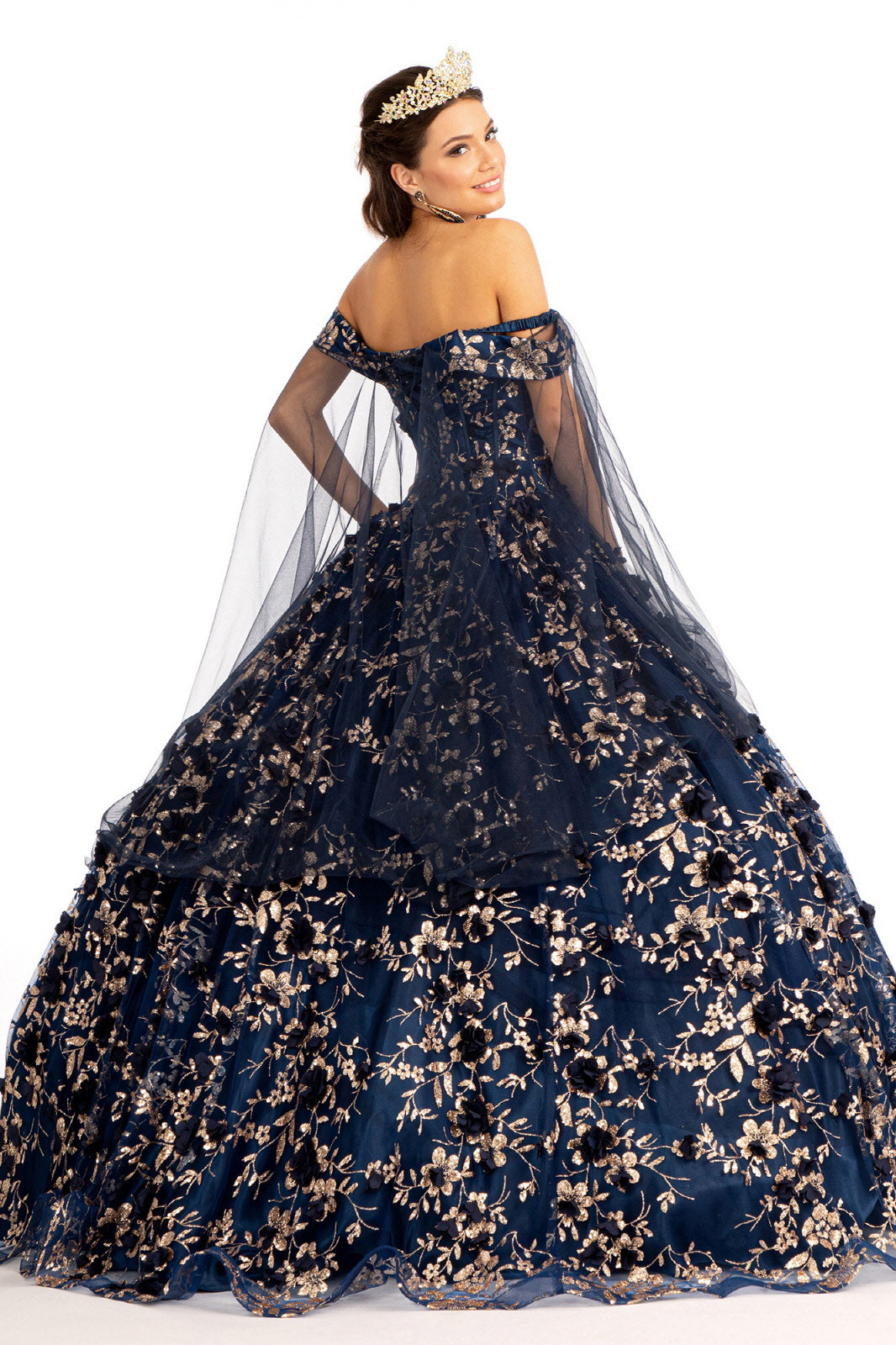 Cut-Away Shoulder Glitter Quinceanera Dress-smcdress