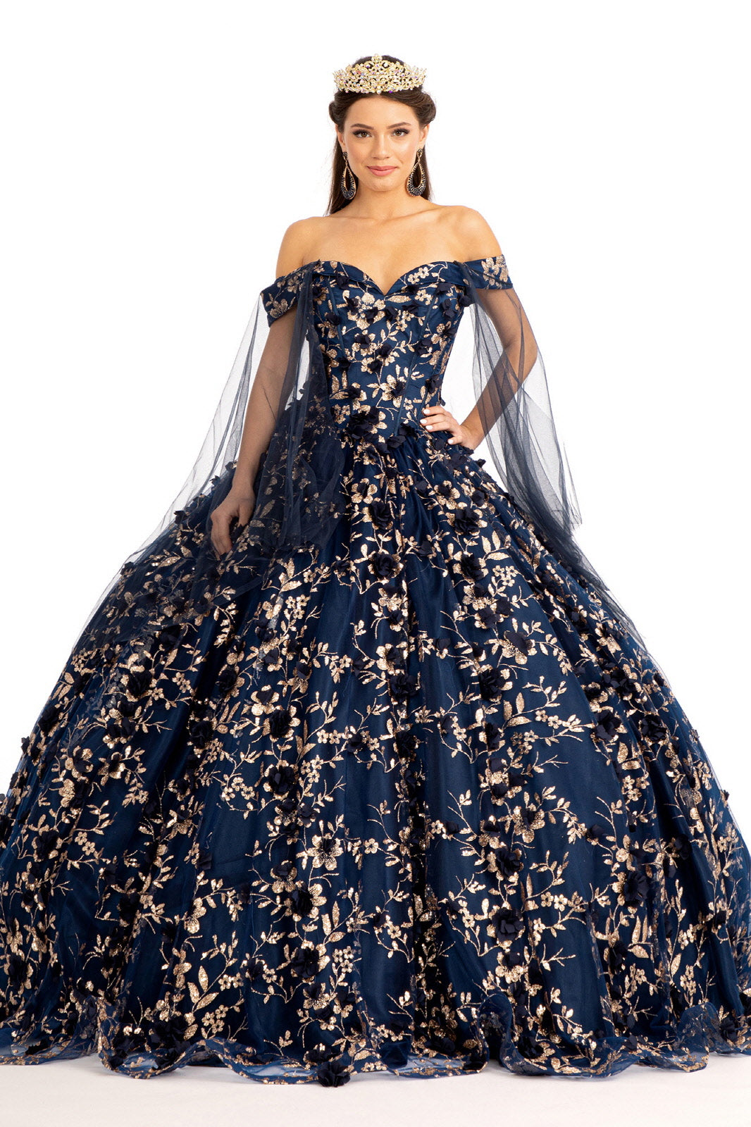 Cut-Away Shoulder Glitter Quinceanera Dress-smcdress
