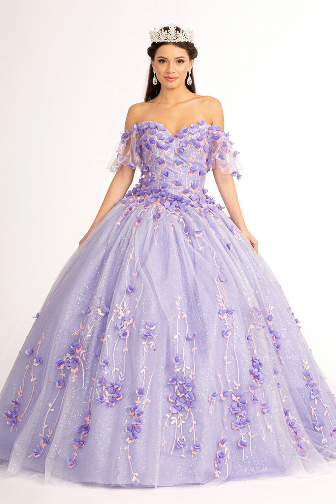 Mesh 3D Floral Applique Embellished Quinceanera Dress-smcdress