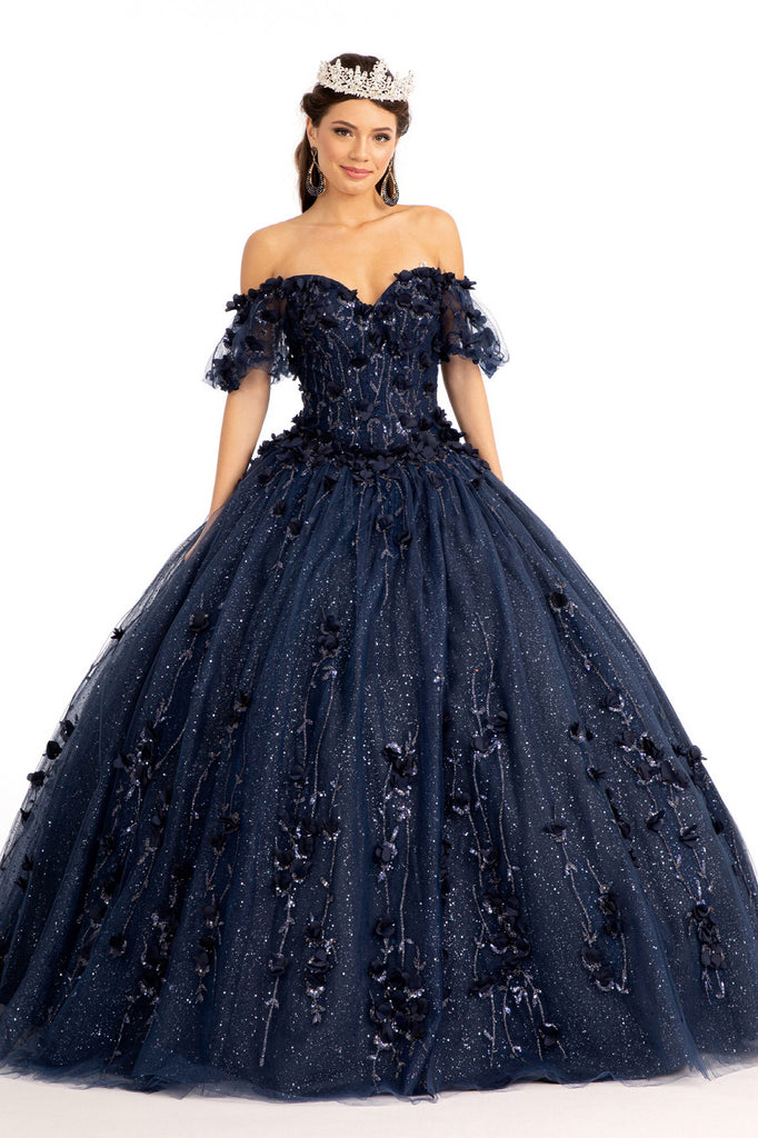 Mesh 3D Floral Applique Embellished Quinceanera Dress-smcdress