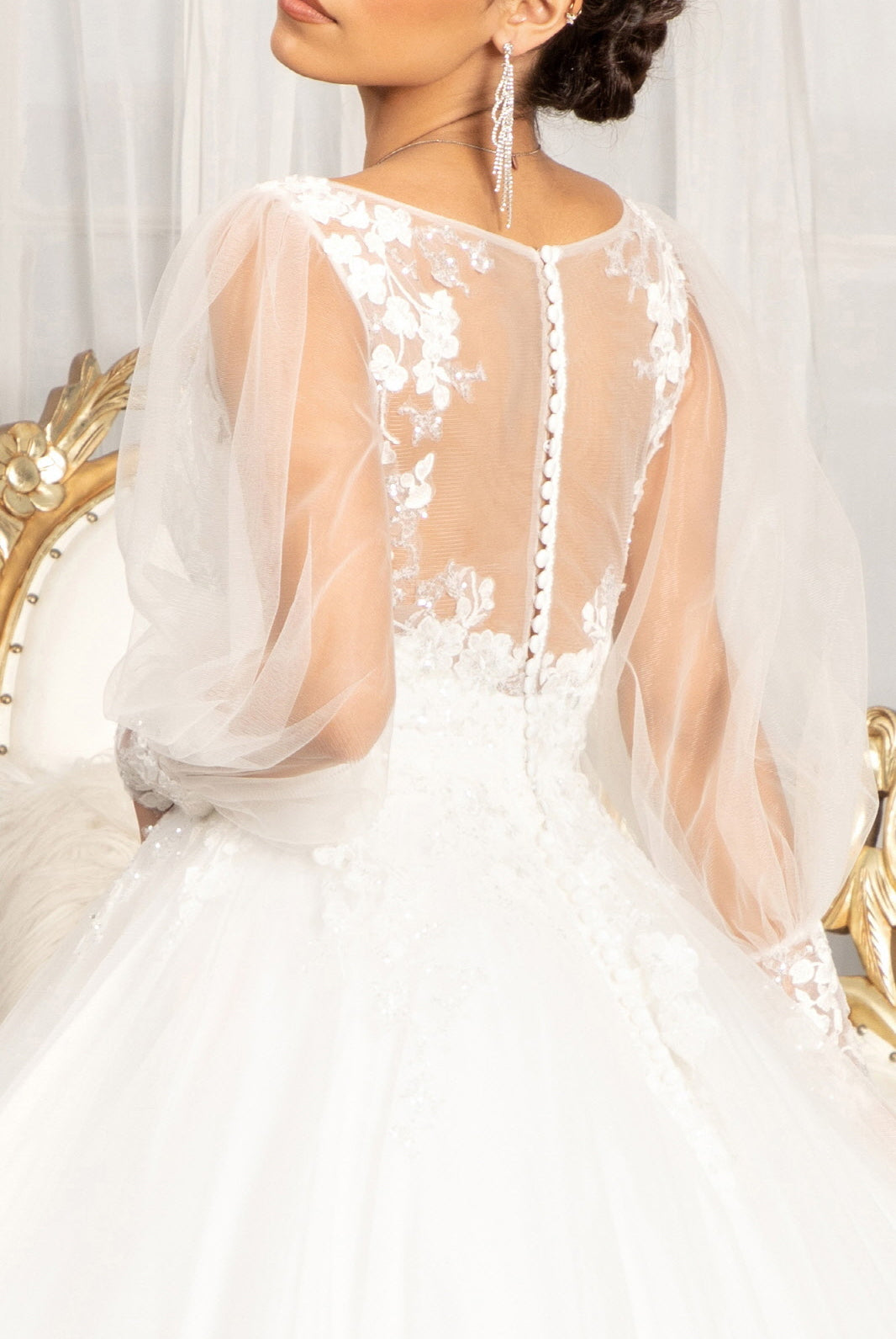 Beads Embellished Wedding Gown with Sheer Back-smcdress