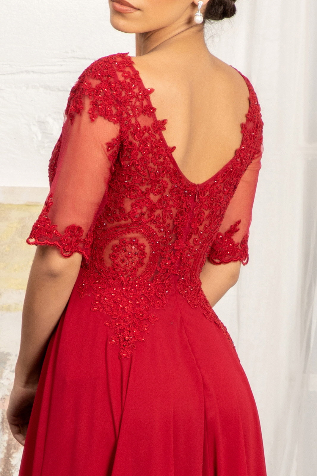 Rhinestone and Embroidery Embellished Chiffon Long Dress-smcdress