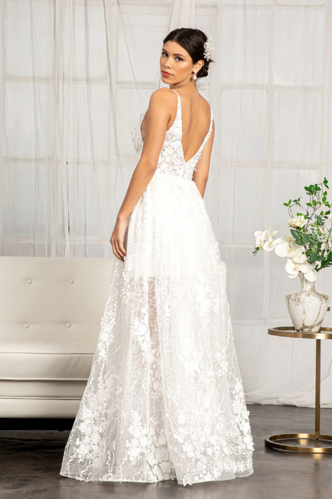 Floral 3D Applique Embellished Wedding Dress-smcdress