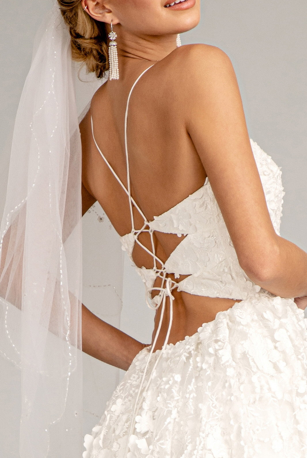 Floral Embroidered Lace-Up Wedding Gown-smcdress