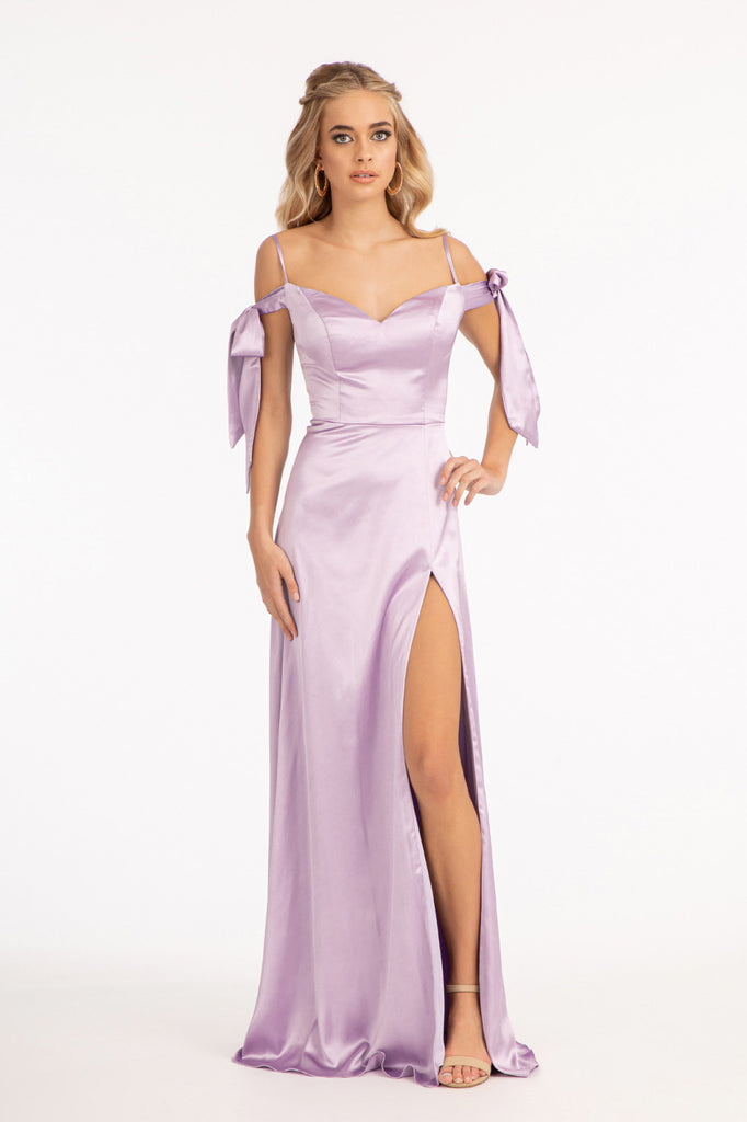 Sweetheart Neckline Satin Long Dress Slit-smcdress