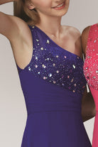 One Shoulder Floor Length Dress with Jewel Embellished Bodice-smcdress