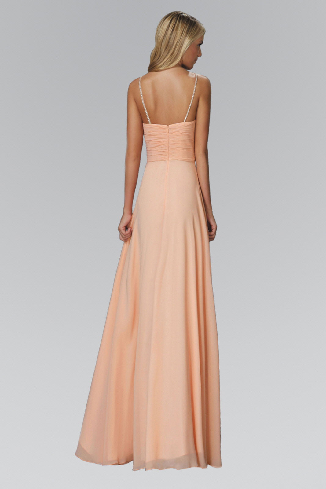 Spaghetti Straps Long Chiffon Dress Accented with Bead and Jewel-smcdress