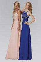 Spaghetti Straps Long Chiffon Dress Accented with Bead and Jewel-smcdress