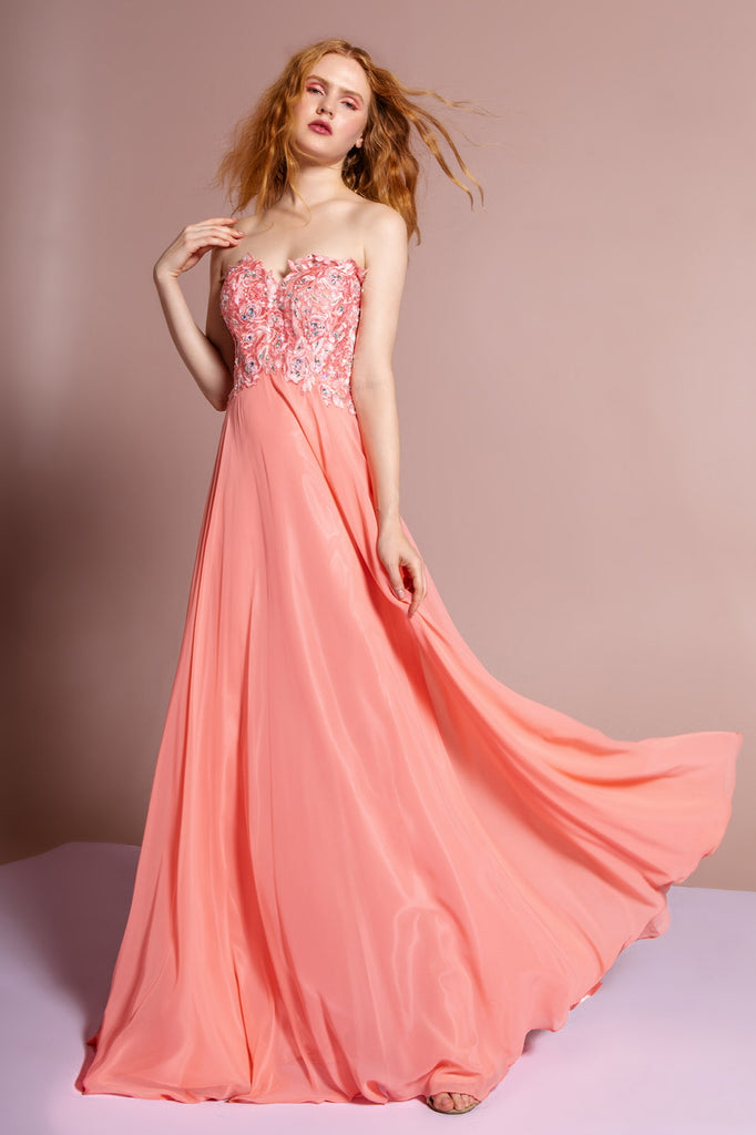 Strapless Chiffon Long Dress with Sweetheart Neckline-smcdress