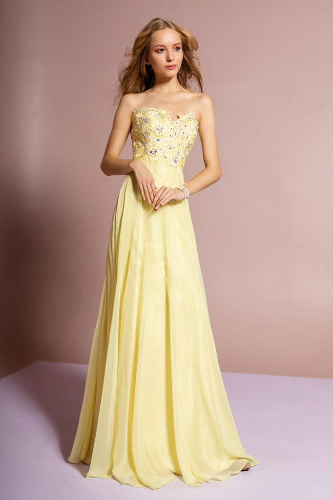 Strapless Chiffon Long Dress with Sweetheart Neckline-smcdress