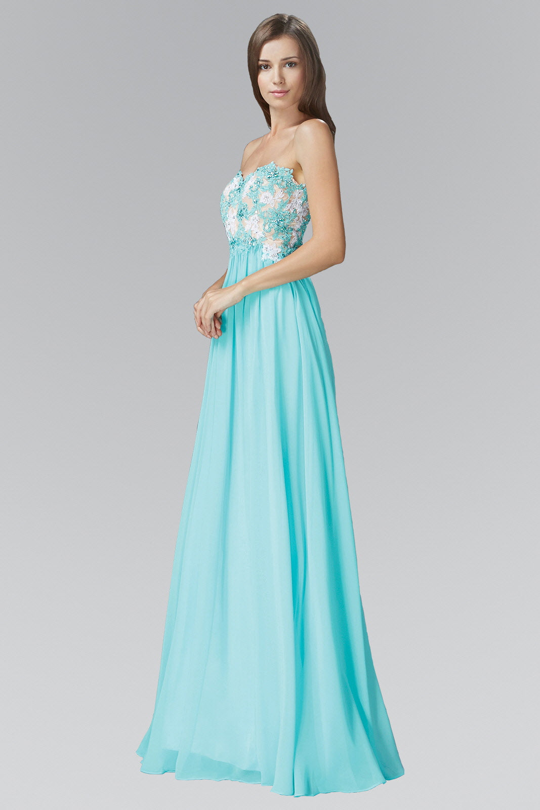 Strapless Sweetheart Chiffon Long Dress with Lace on Bodice-smcdress