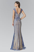 V-Neck Floor Length Dress with Rhinestone on Stripe-smcdress