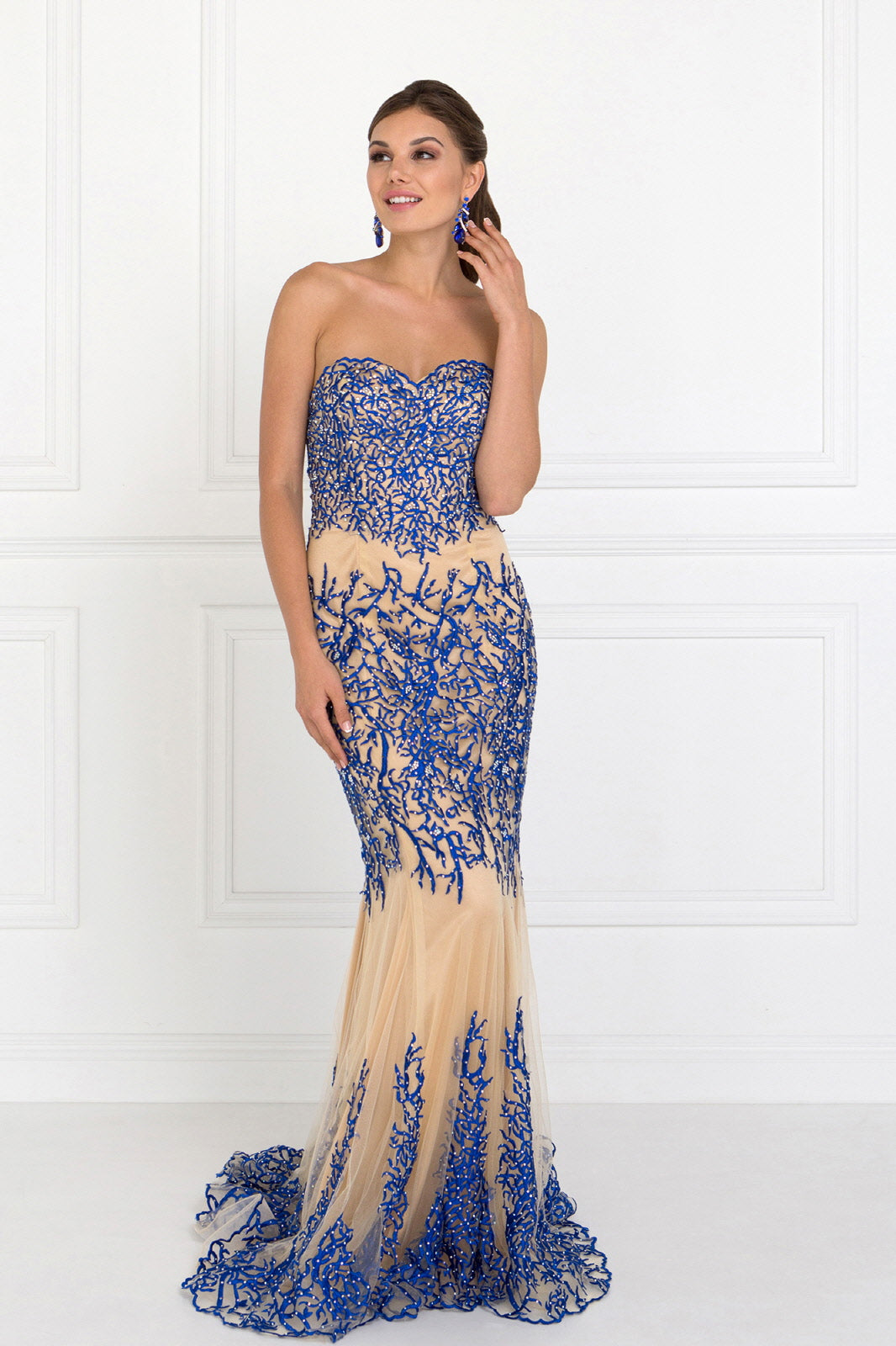 Strapless Lace Mesh Long Dress with Sweetheart Neckline-smcdress