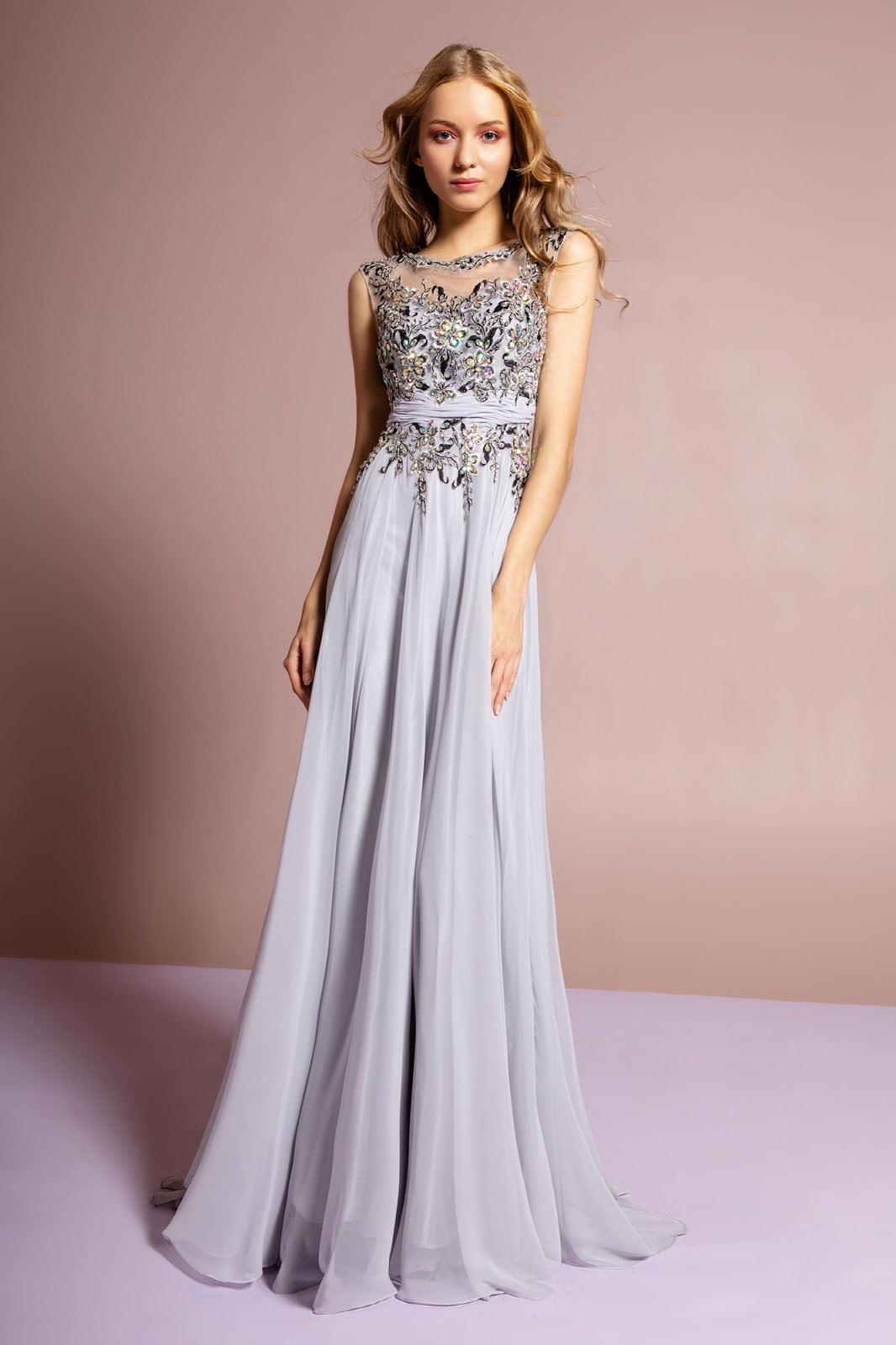Long Dress with Lace and Jewel Embellished Bodice-smcdress
