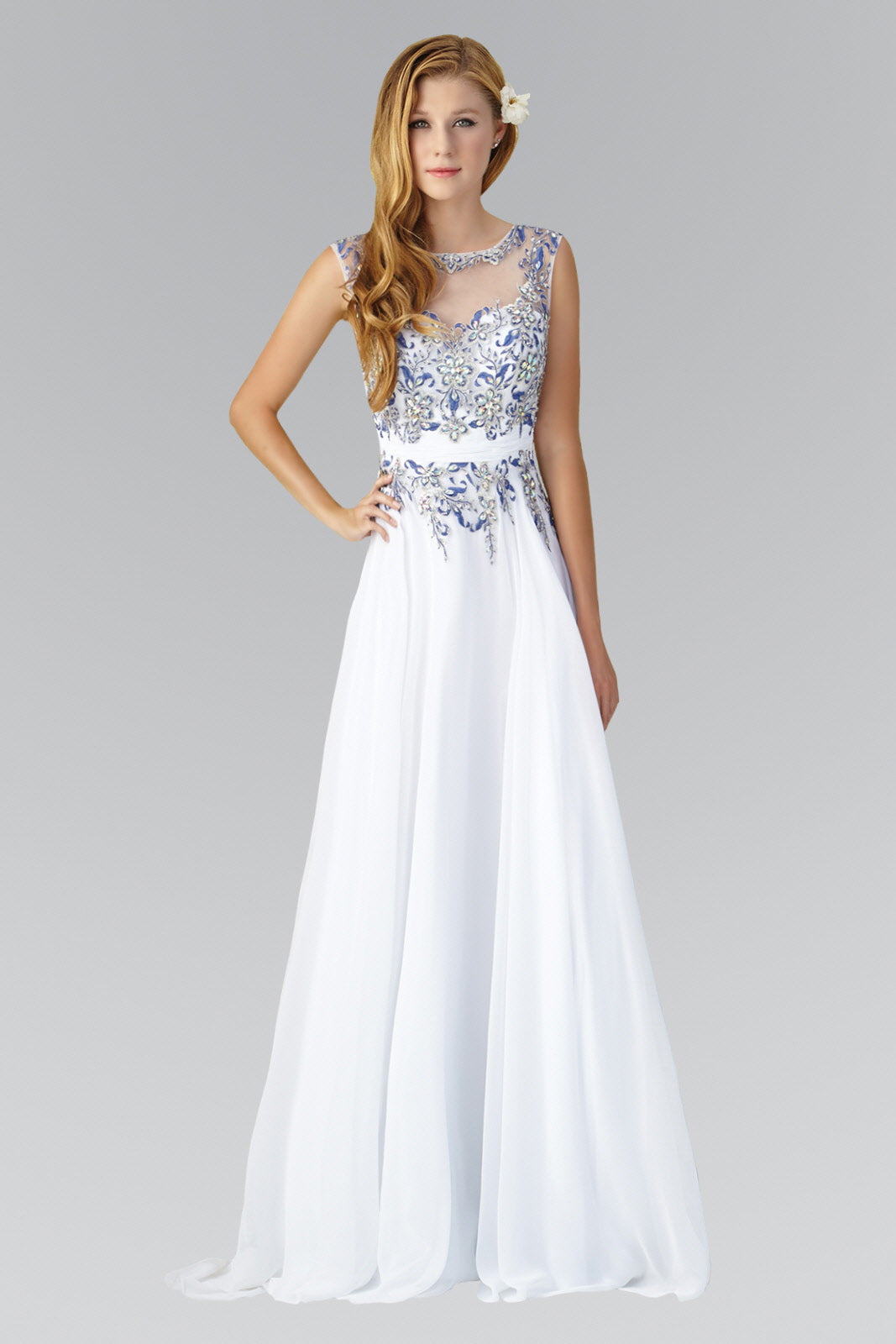 Long Dress with Lace and Jewel Embellished Bodice-smcdress