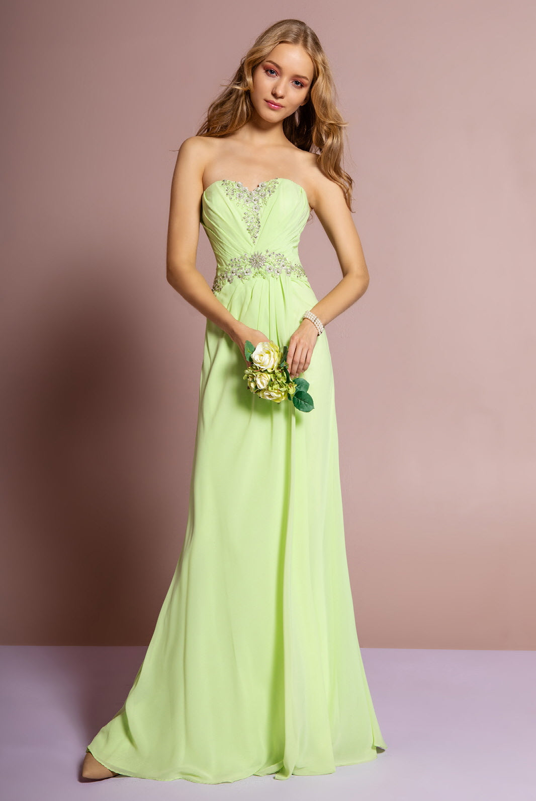 Strapless Sweetheart Long Dress with Pleated Bodice-smcdress