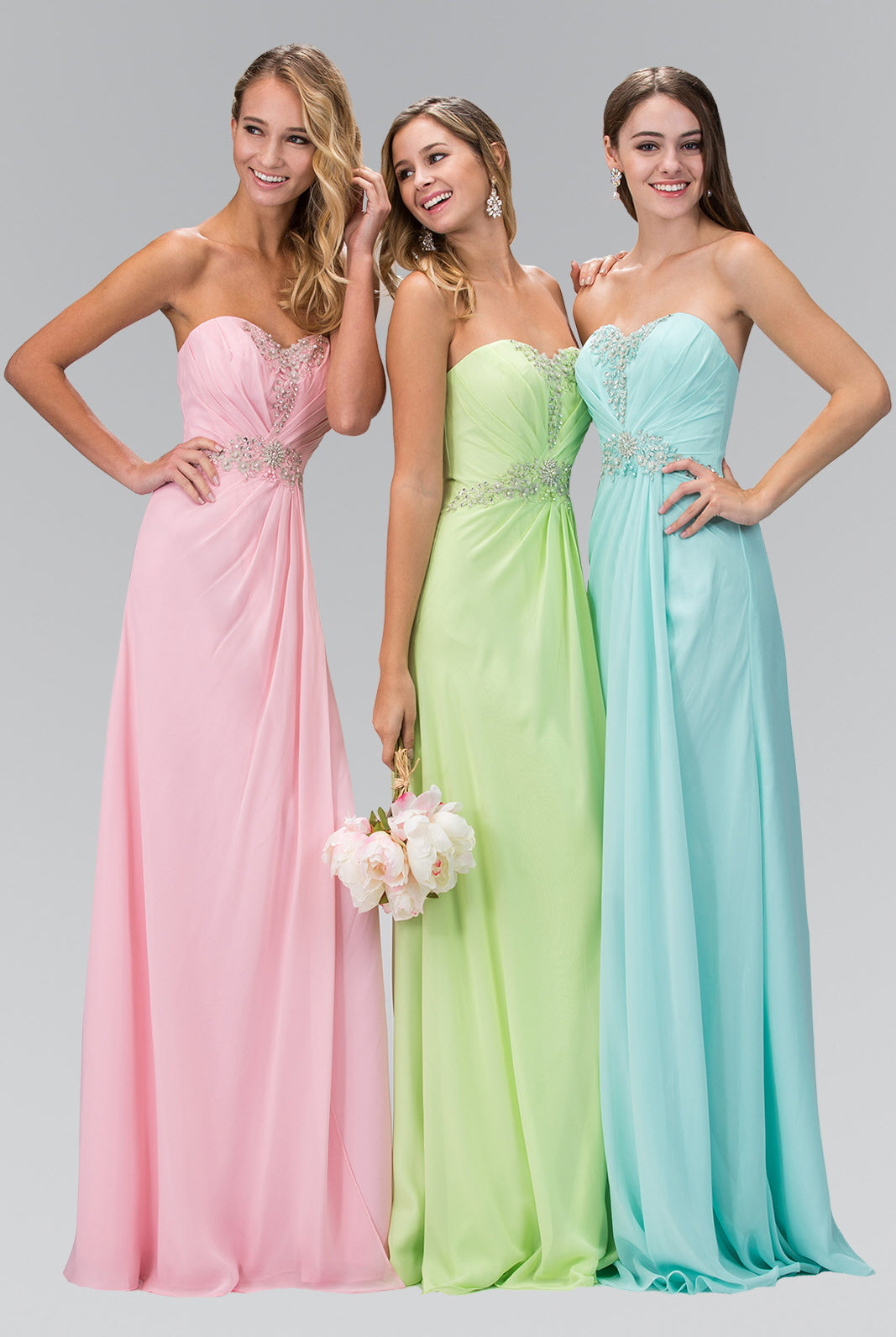 Strapless Sweetheart Long Dress with Pleated Bodice-smcdress