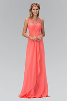 Long Dress with Beaded Illusion Neckline -smcdress