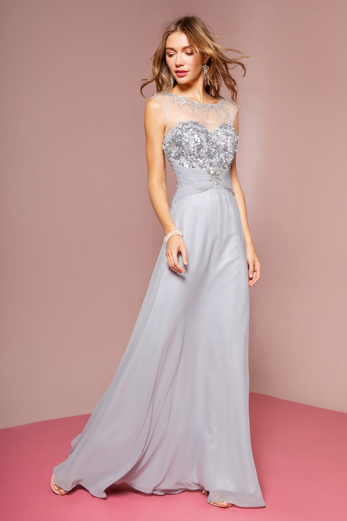 Sequin Embellished Chiffon Long Dress-smcdress