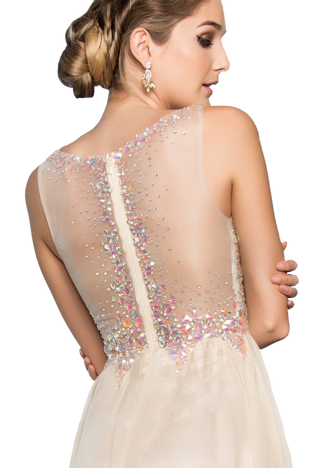 Dress with Sequin Embellished Sheer Bodice and Corset Back-smcdress