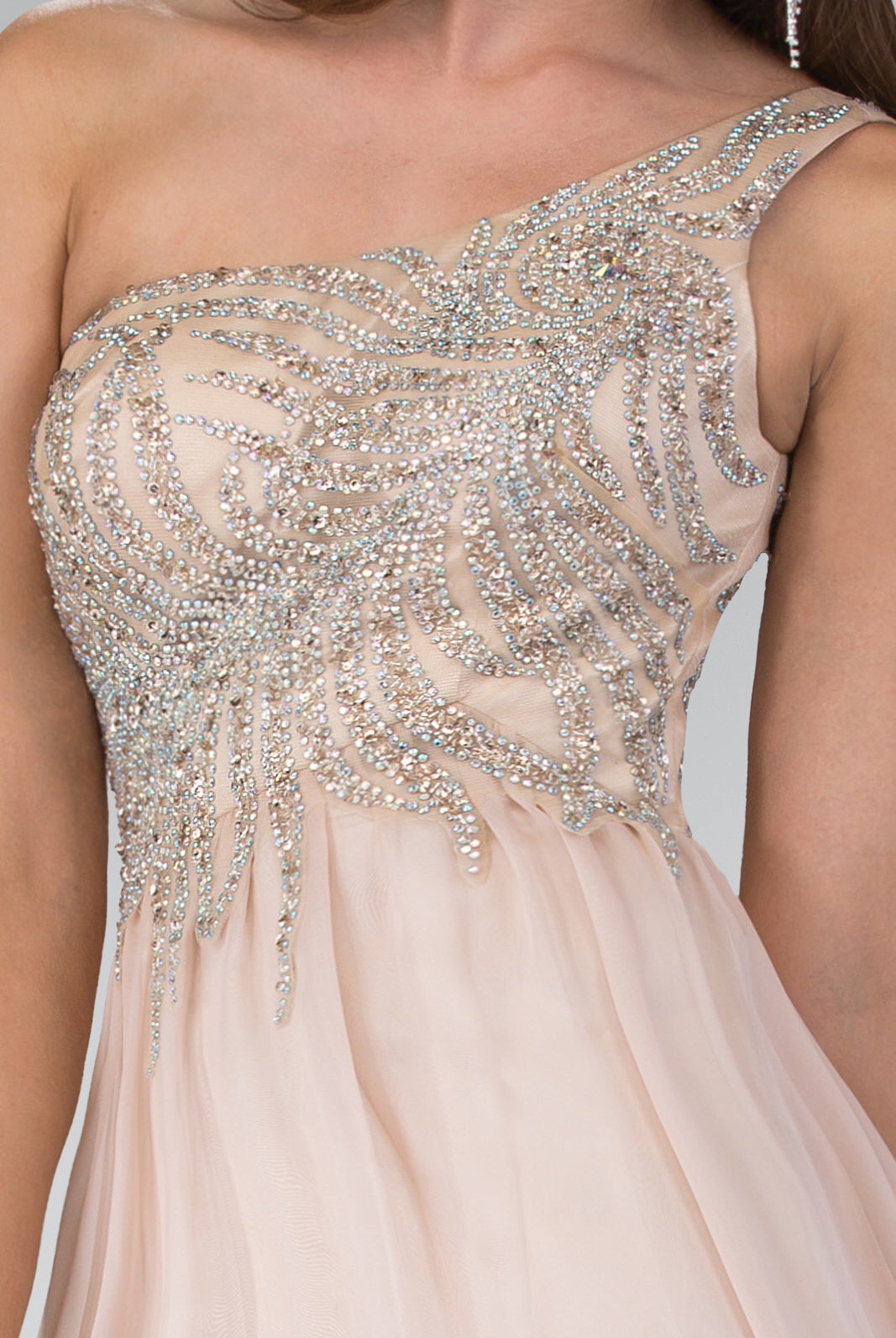 One Shoulder Jewel Embellished Bodice Chiffon Floor Length Dress-smcdress