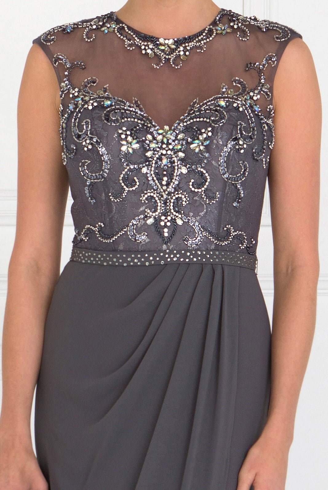 Sleeveless Chiffon Floor Length Dress with Jewel Embellished Bodice and Back-smcdress